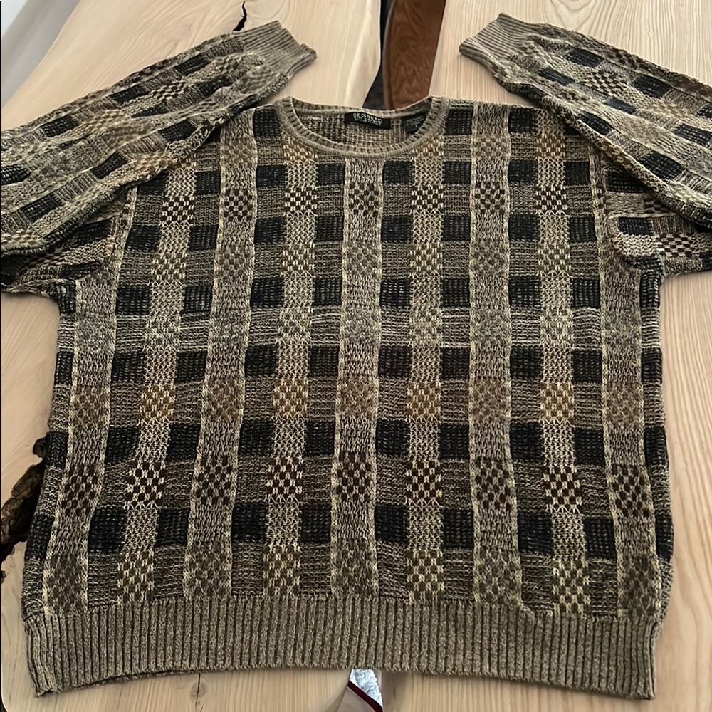 Black and Brown Crewneck Sweater with Geometric Pattern